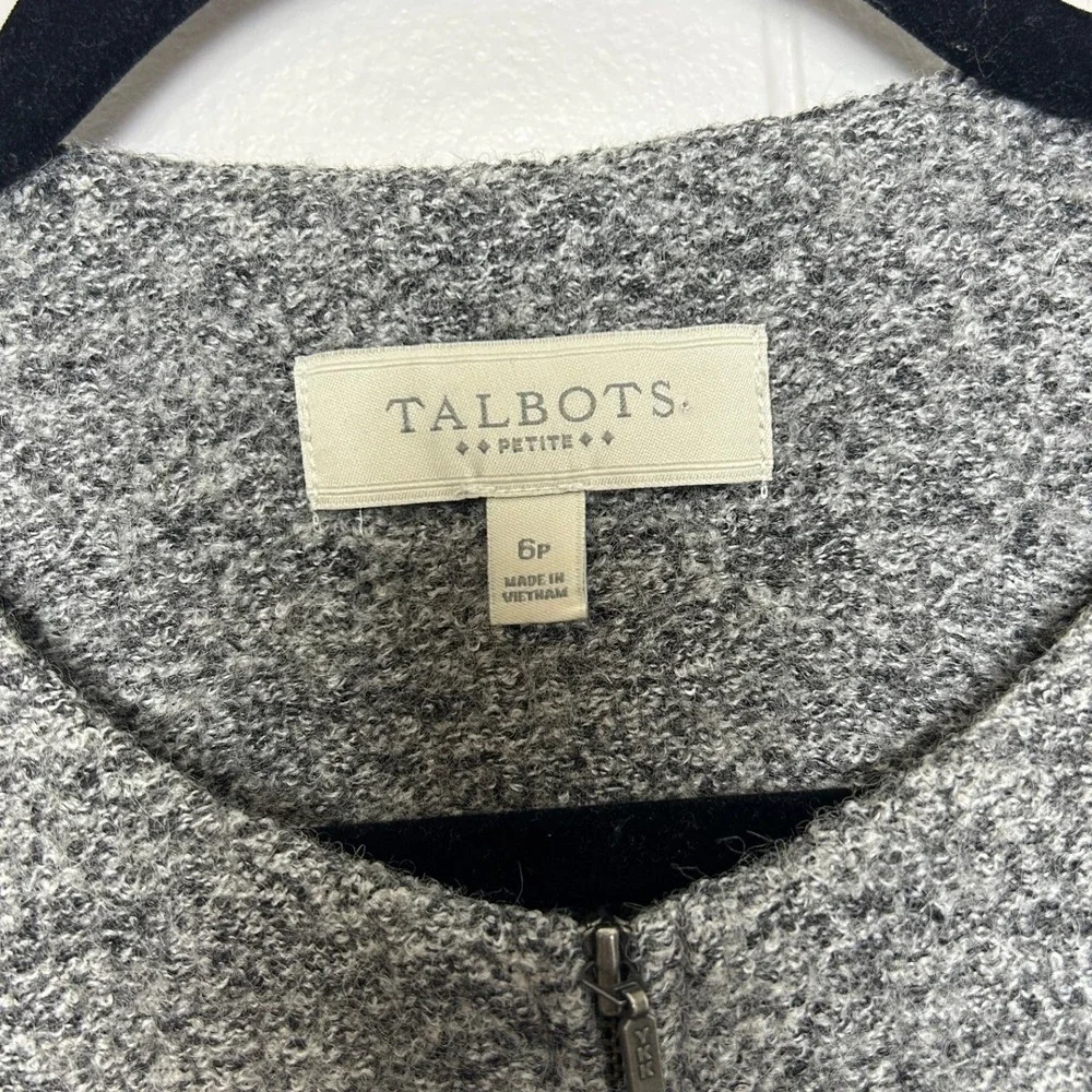 Talbots Blazer Women's 6P Jacket Gray Tweed Wool Blend Zip Front career workwear
